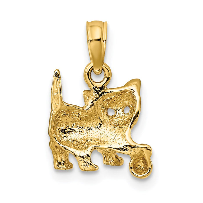Million Charms 14K Yellow Gold Themed 2-D Cat With Ball Charm