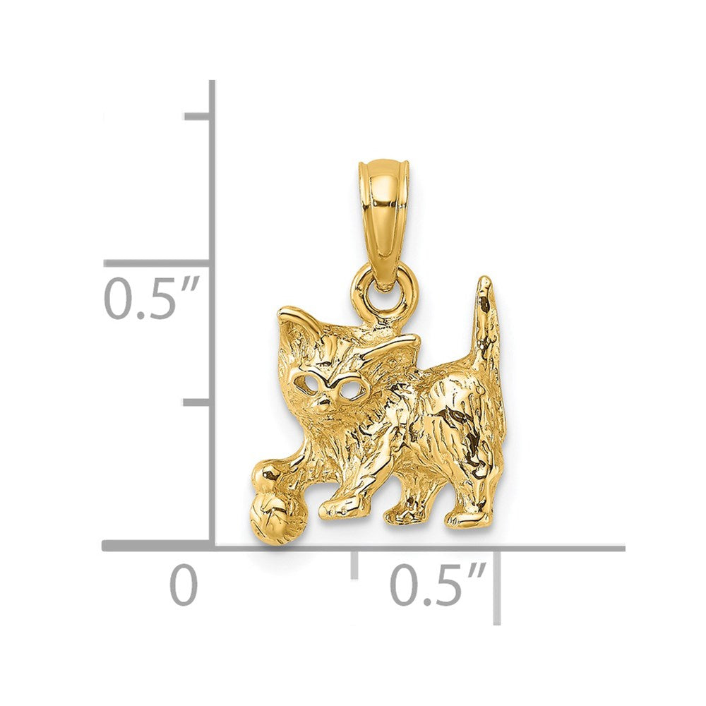 Million Charms 14K Yellow Gold Themed 2-D Cat With Ball Charm