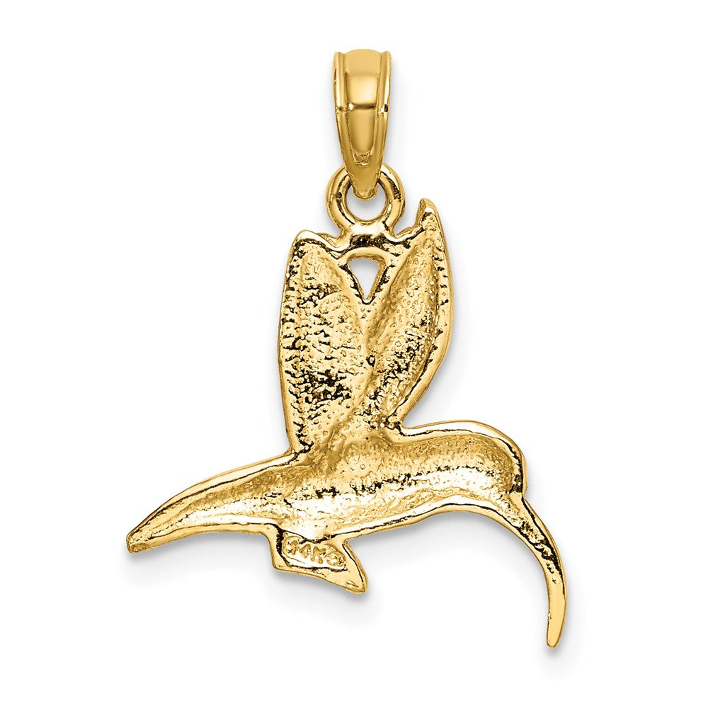 Million Charms 14K Yellow Gold Themed 2-D & Textured Hummingbird Flying Charm