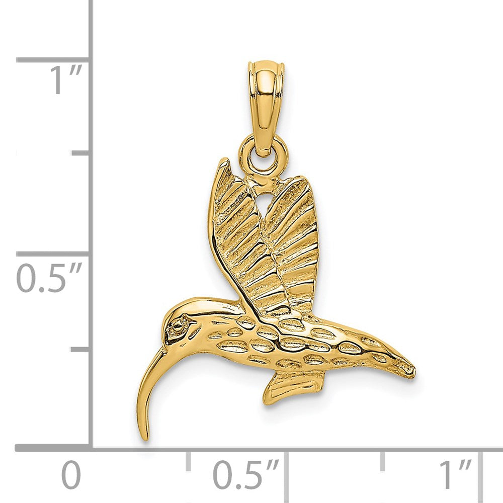 Million Charms 14K Yellow Gold Themed 2-D & Textured Hummingbird Flying Charm