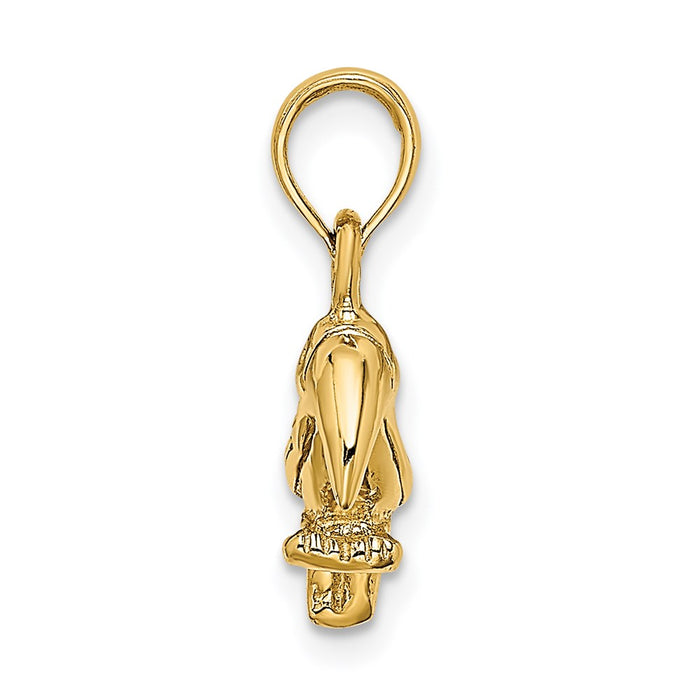 Million Charms 14K Yellow Gold Themed 3-D Textured & Polished Toucan Bird Charm