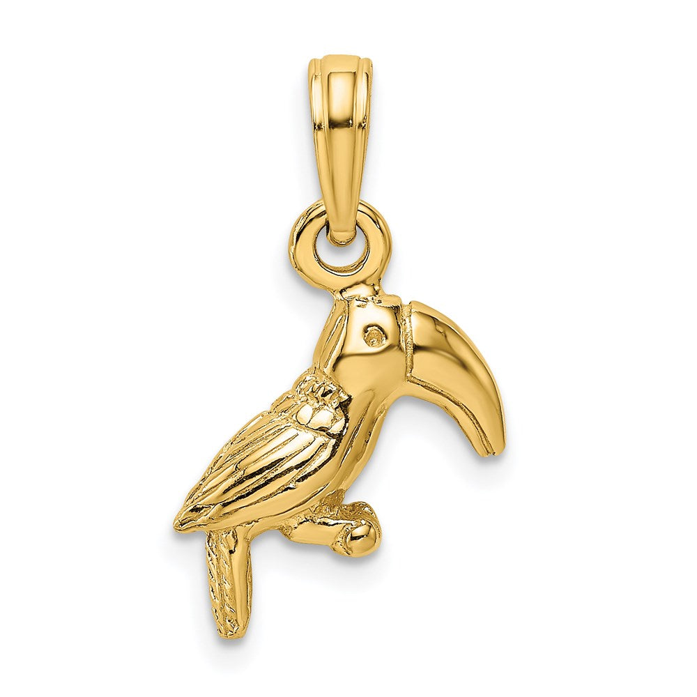 Million Charms 14K Yellow Gold Themed 3-D Textured & Polished Toucan Bird Charm