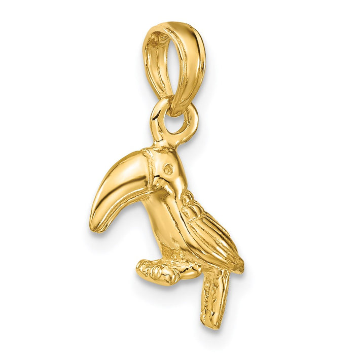 Million Charms 14K Yellow Gold Themed 3-D Textured & Polished Toucan Bird Charm