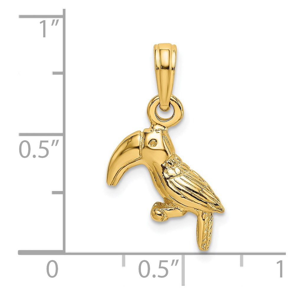 Million Charms 14K Yellow Gold Themed 3-D Textured & Polished Toucan Bird Charm