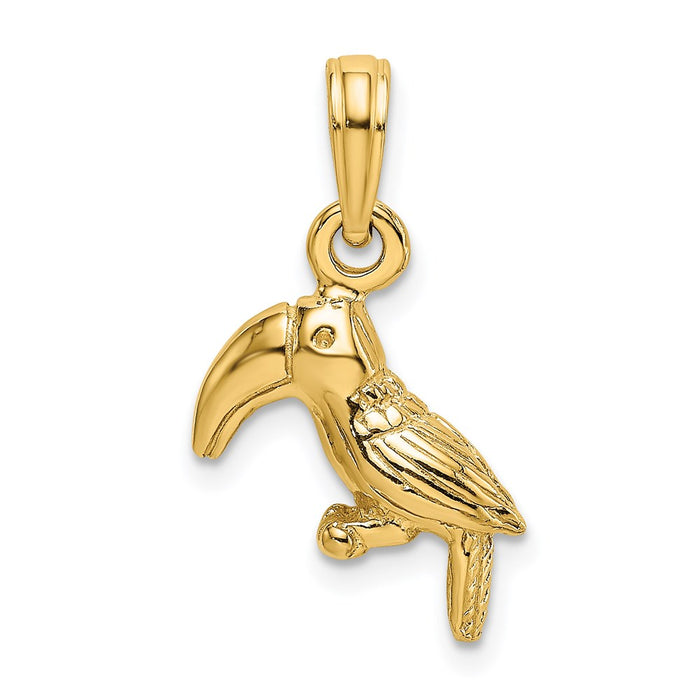 Million Charms 14K Yellow Gold Themed 3-D Textured & Polished Toucan Bird Charm