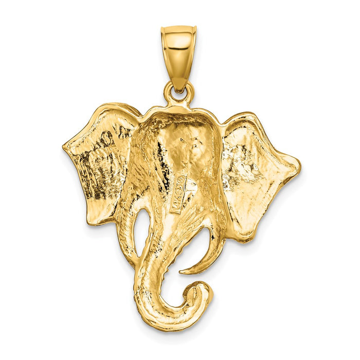 Million Charms 14K Yellow Gold Themed 2-D Elephant Head With Twisted Trunk Charm