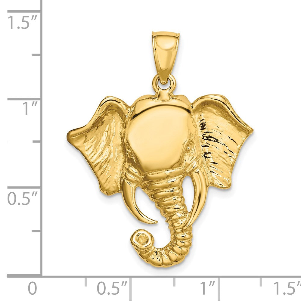Million Charms 14K Yellow Gold Themed 2-D Elephant Head With Twisted Trunk Charm