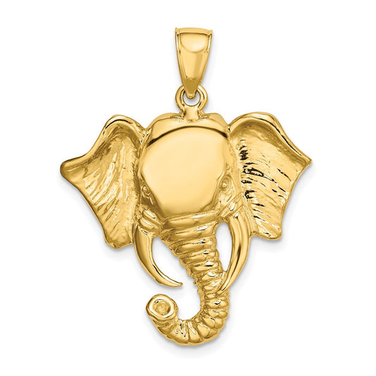 Million Charms 14K Yellow Gold Themed 2-D Elephant Head With Twisted Trunk Charm