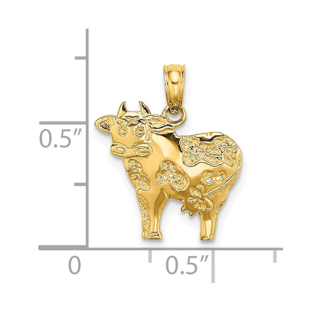 Million Charms 14K Yellow Gold Themed 2-D & Polished Playful Cow Charm
