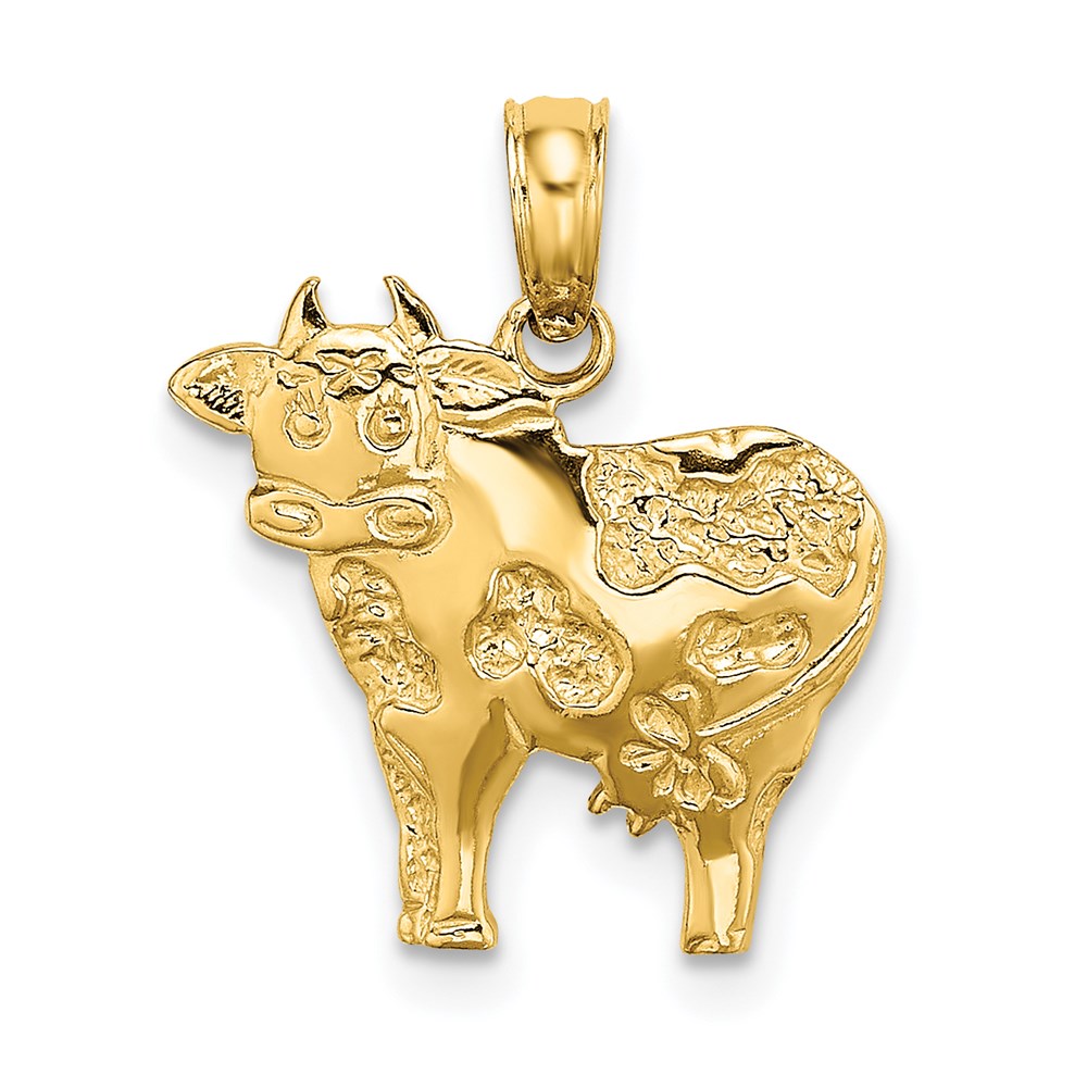 Million Charms 14K Yellow Gold Themed 2-D & Polished Playful Cow Charm