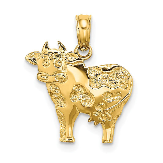 Million Charms 14K Yellow Gold Themed 2-D & Polished Playful Cow Charm