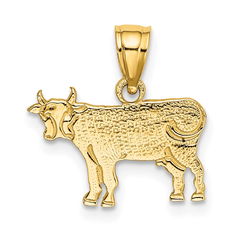 Million Charms 14K Yellow Gold Themed Flat & Engraved Cow Charm