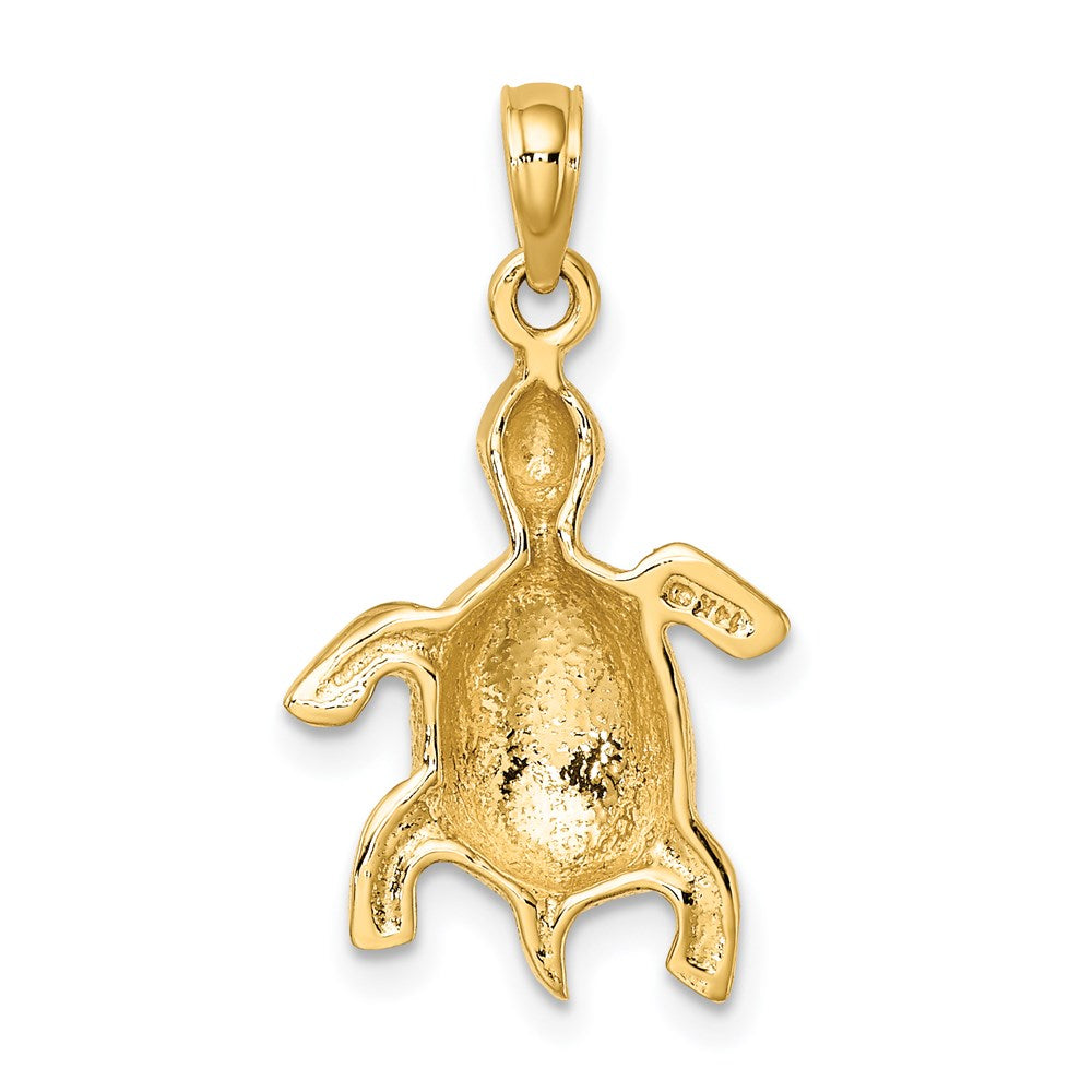 Million Charms 14K Yellow Gold Themed 2-D & Polished Turtle With Textured Shell Charm