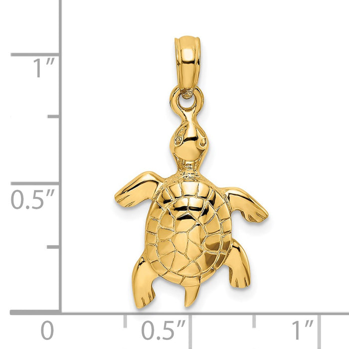 Million Charms 14K Yellow Gold Themed 2-D & Polished Turtle With Textured Shell Charm