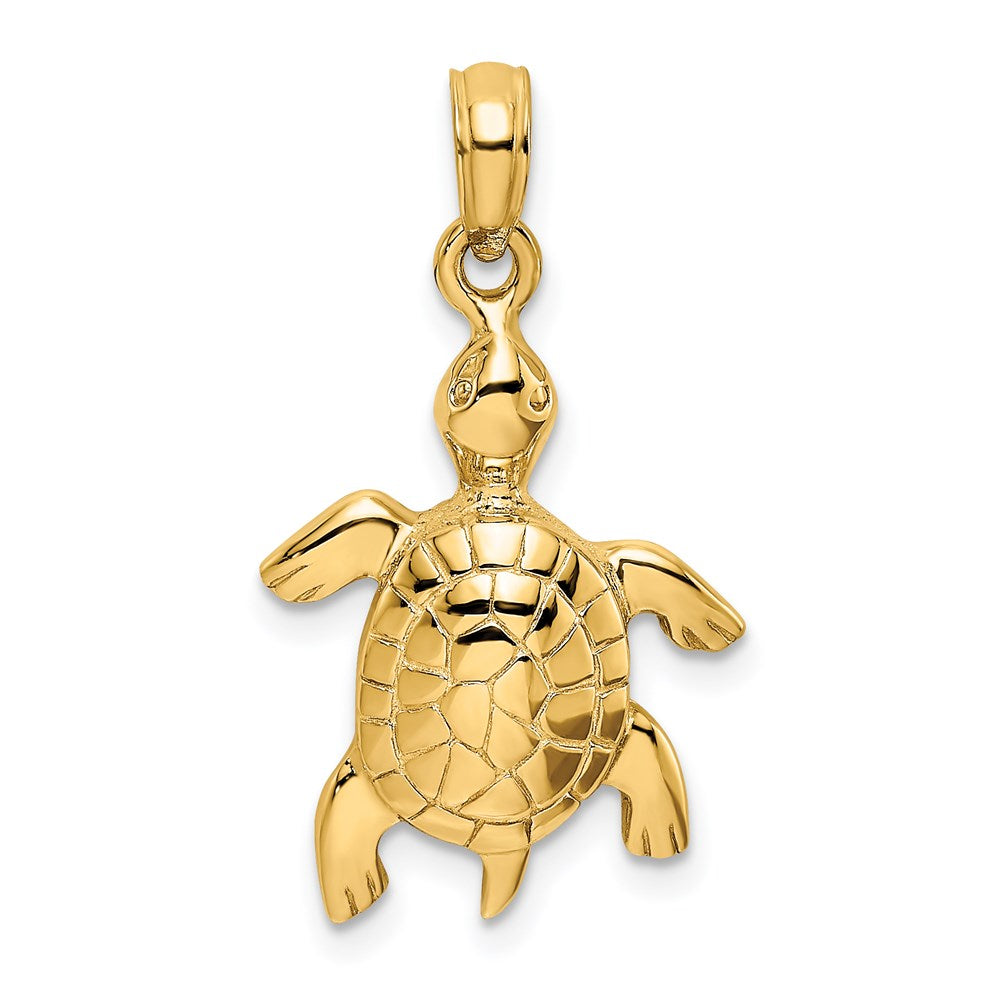 Million Charms 14K Yellow Gold Themed 2-D & Polished Turtle With Textured Shell Charm