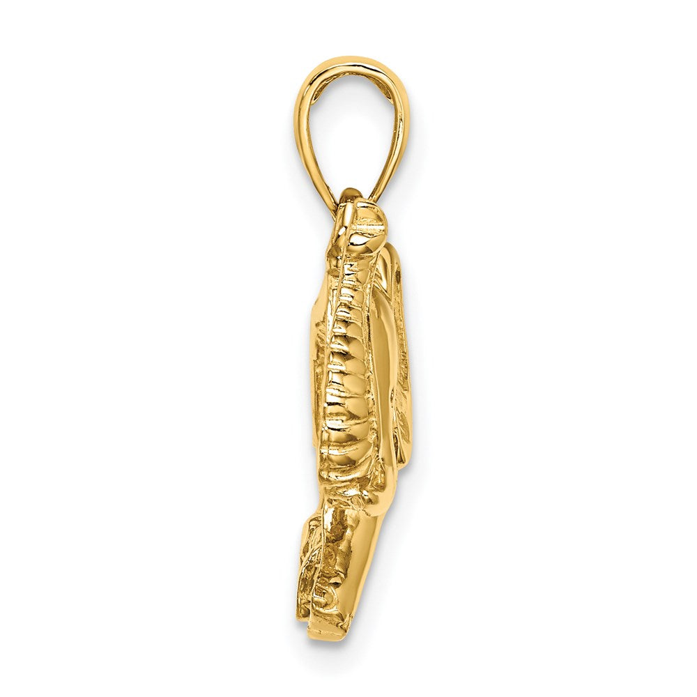 Million Charms 14K Yellow Gold Themed 2-D Elephant Running With Raised Trunk Charm