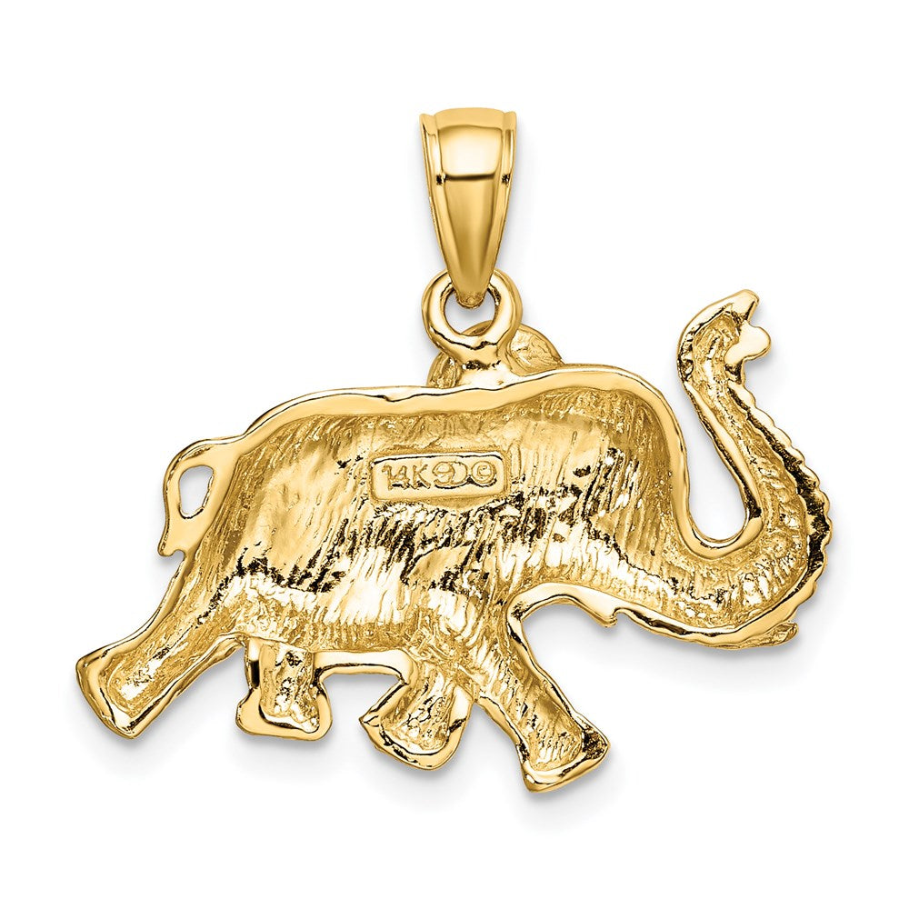 Million Charms 14K Yellow Gold Themed 2-D Elephant Running With Raised Trunk Charm