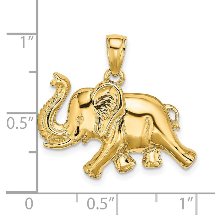Million Charms 14K Yellow Gold Themed 2-D Elephant Running With Raised Trunk Charm