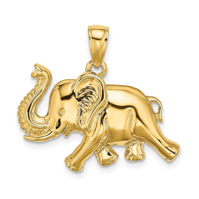 Million Charms 14K Yellow Gold Themed 2-D Elephant Running With Raised Trunk Charm