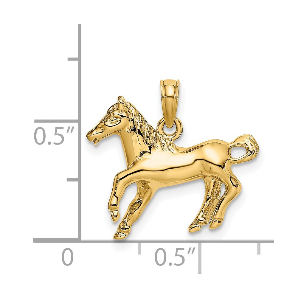 Million Charms 14K Yellow Gold Themed 2-D Galloping Horse Charm