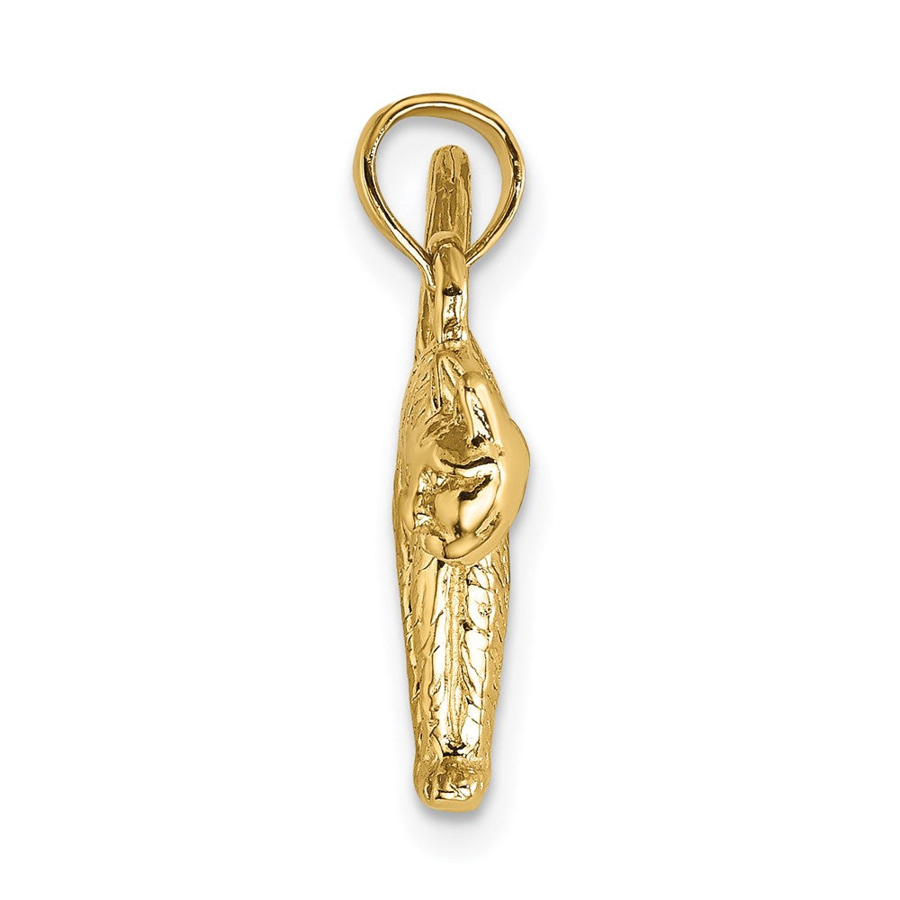Million Charms 14K Yellow Gold Themed 3-D Textured Arch Back & Raised Tail Cat Charm