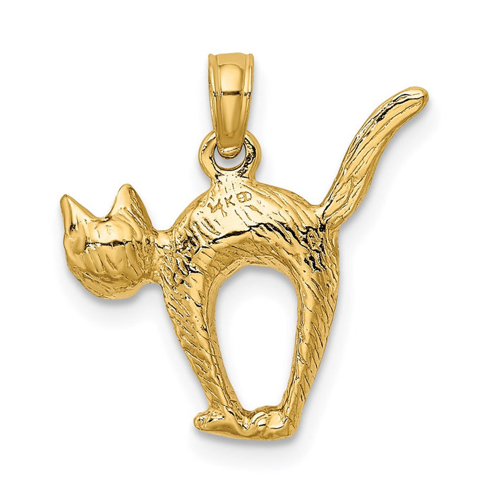 Million Charms 14K Yellow Gold Themed 3-D Textured Arch Back & Raised Tail Cat Charm