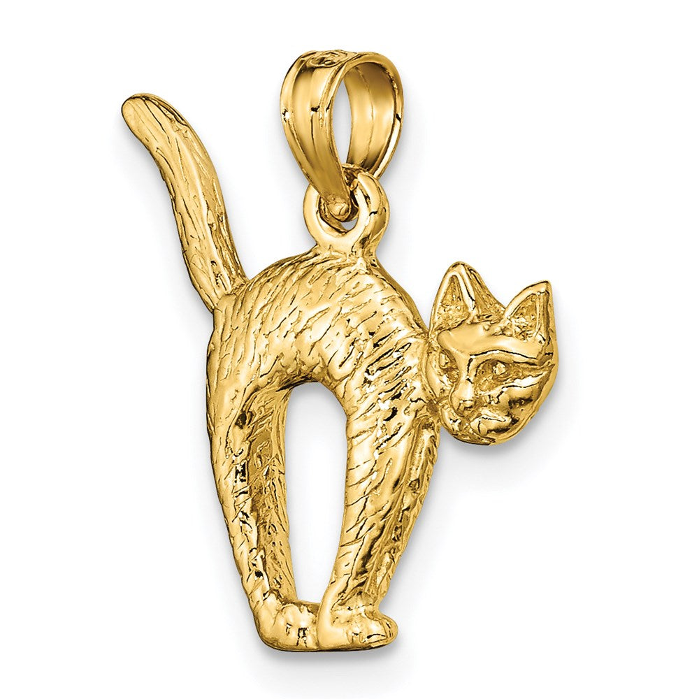 Million Charms 14K Yellow Gold Themed 3-D Textured Arch Back & Raised Tail Cat Charm