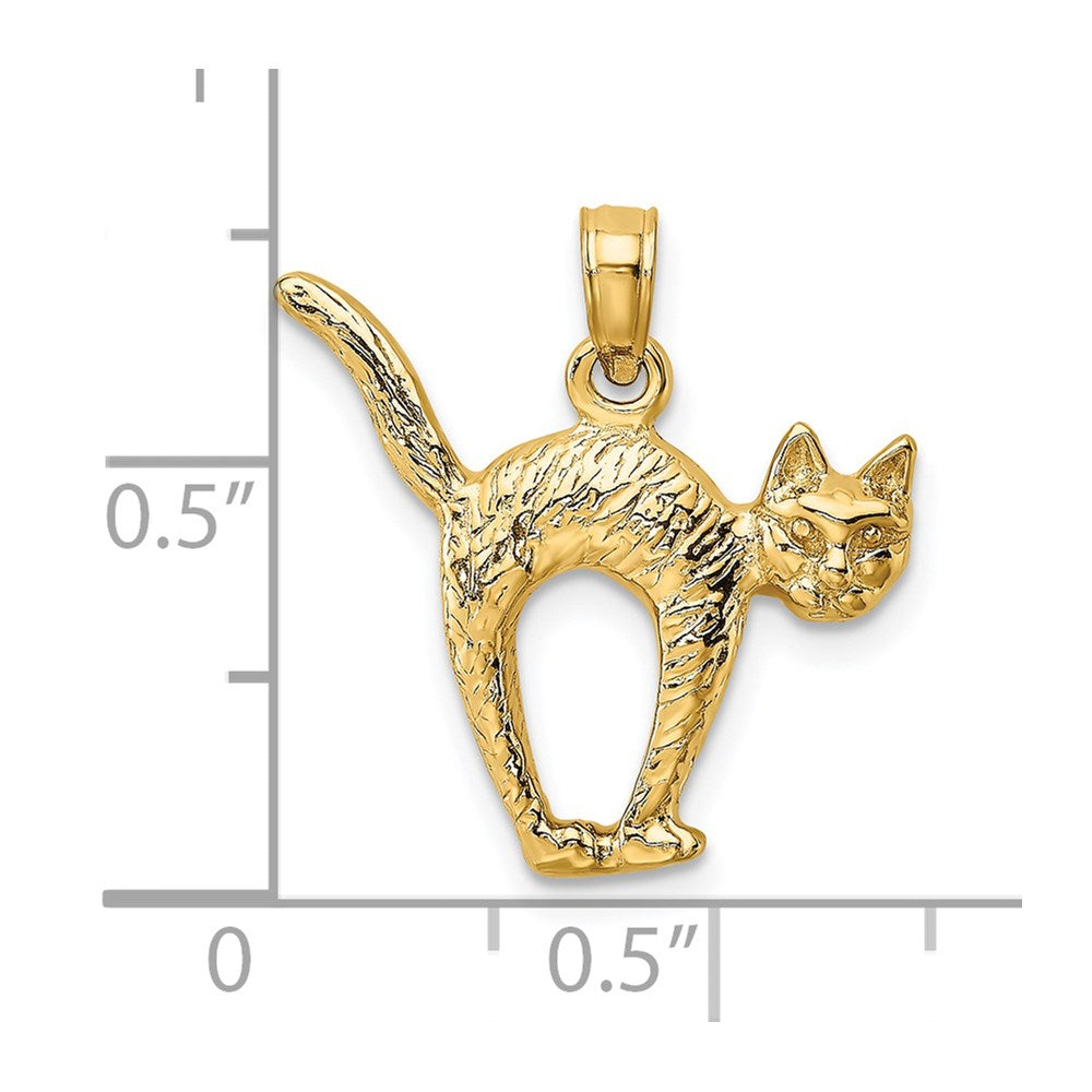 Million Charms 14K Yellow Gold Themed 3-D Textured Arch Back & Raised Tail Cat Charm