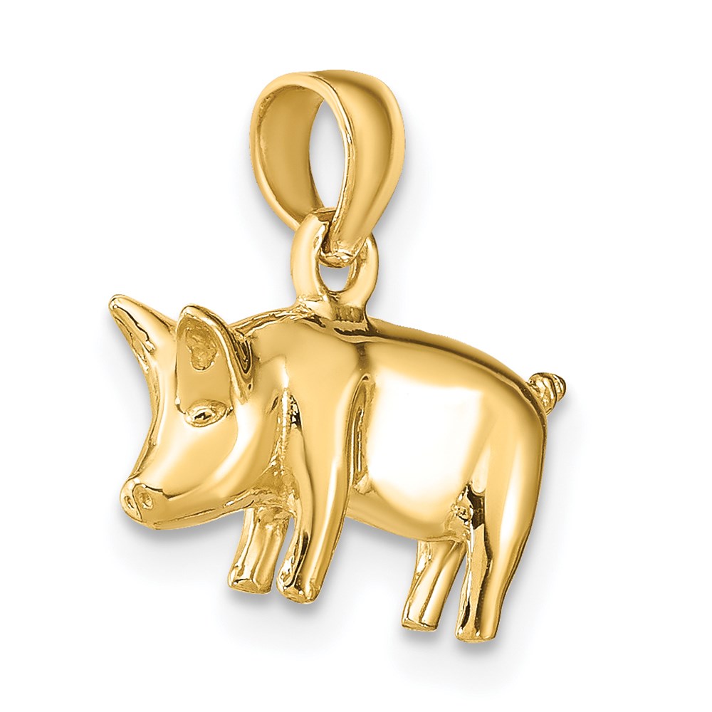 Million Charms 14K Yellow Gold Themed 3-D Polished Pig With Curly Tail Charm