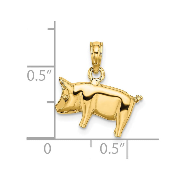 Million Charms 14K Yellow Gold Themed 3-D Polished Pig With Curly Tail Charm