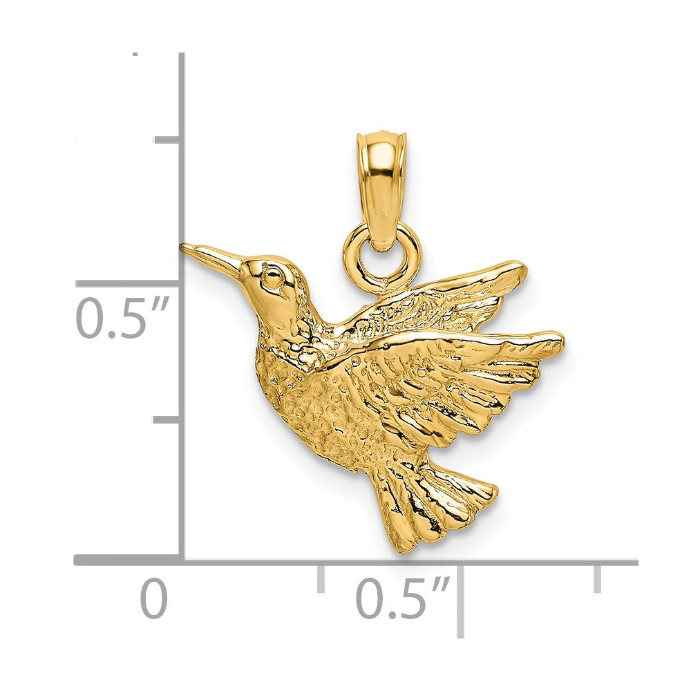Million Charms 14K Yellow Gold Themed 2-D & Engraved Hummingbird Charm