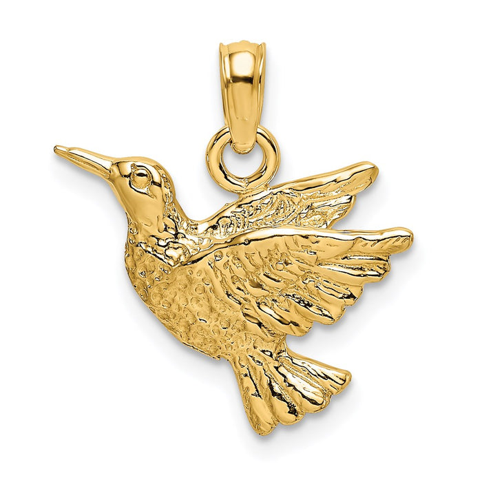 Million Charms 14K Yellow Gold Themed 2-D & Engraved Hummingbird Charm