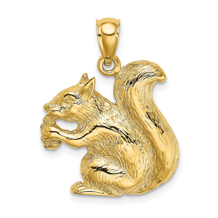 Million Charms 14K Yellow Gold Themed 2-D Textured Sitting Squirrel Charm