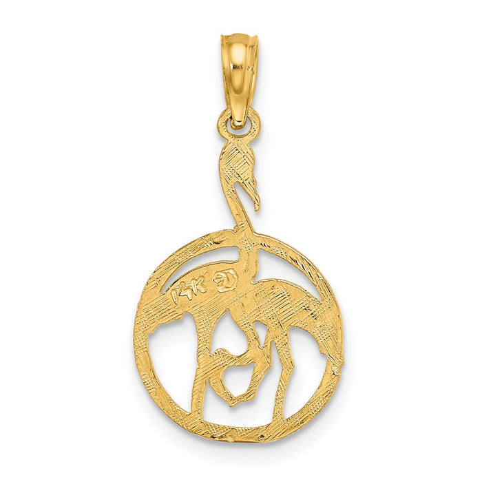 Million Charms 14K Yellow Gold Themed Flamingos In Circle Charm