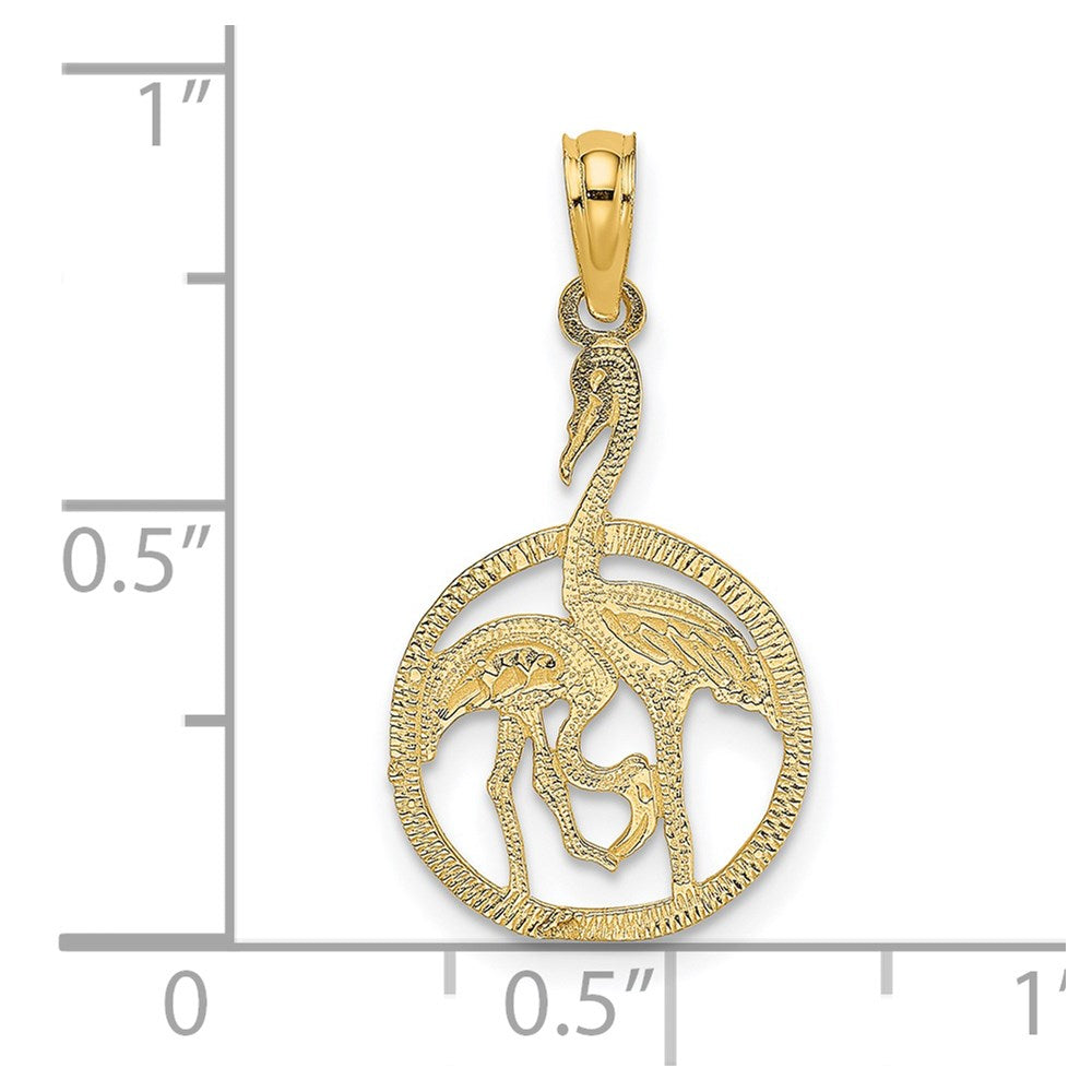Million Charms 14K Yellow Gold Themed Flamingos In Circle Charm