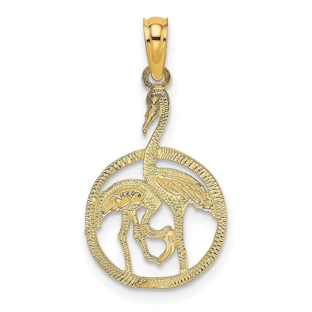 Million Charms 14K Yellow Gold Themed Flamingos In Circle Charm