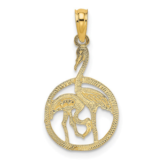 Million Charms 14K Yellow Gold Themed Flamingos In Circle Charm