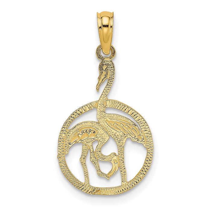 Million Charms 14K Yellow Gold Themed Flamingos In Circle Charm