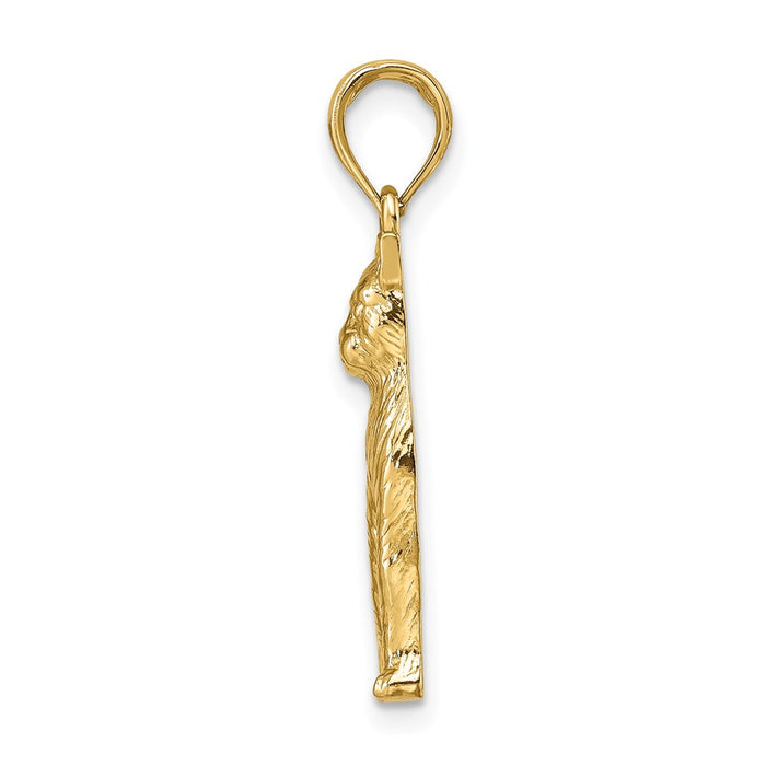 Million Charms 14K Yellow Gold Themed 2-D & Textured Sitting Cat Charm