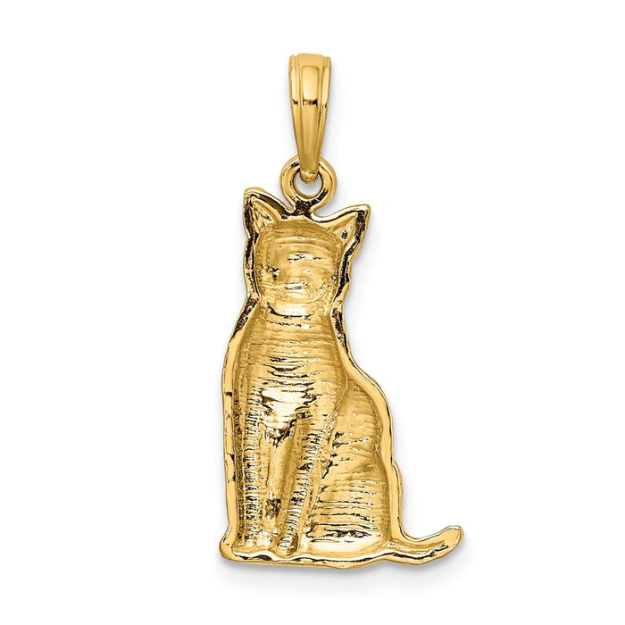 Million Charms 14K Yellow Gold Themed 2-D & Textured Sitting Cat Charm