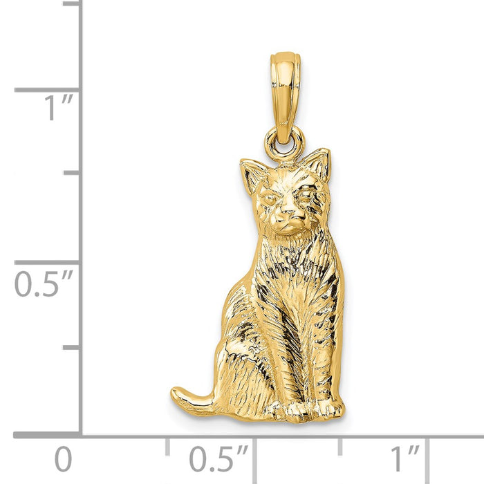 Million Charms 14K Yellow Gold Themed 2-D & Textured Sitting Cat Charm