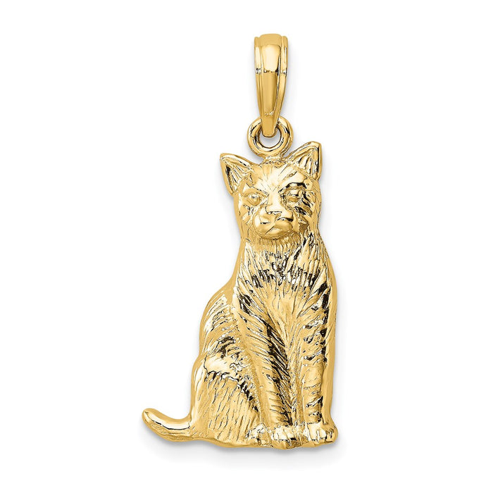 Million Charms 14K Yellow Gold Themed 2-D & Textured Sitting Cat Charm