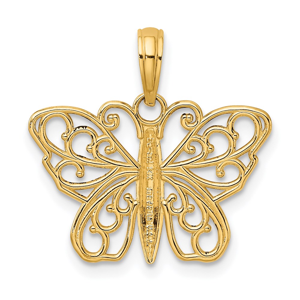 Million Charms 14K Yellow Gold Themed Filigree Butterfly Charm