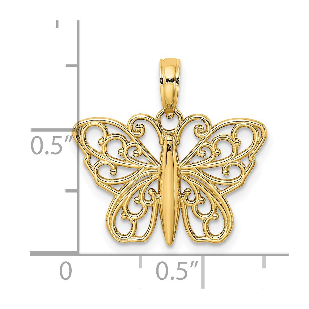 Million Charms 14K Yellow Gold Themed Filigree Butterfly Charm