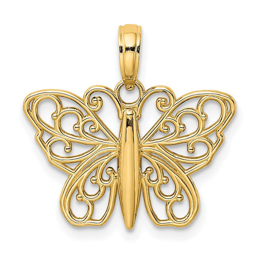 Million Charms 14K Yellow Gold Themed Filigree Butterfly Charm