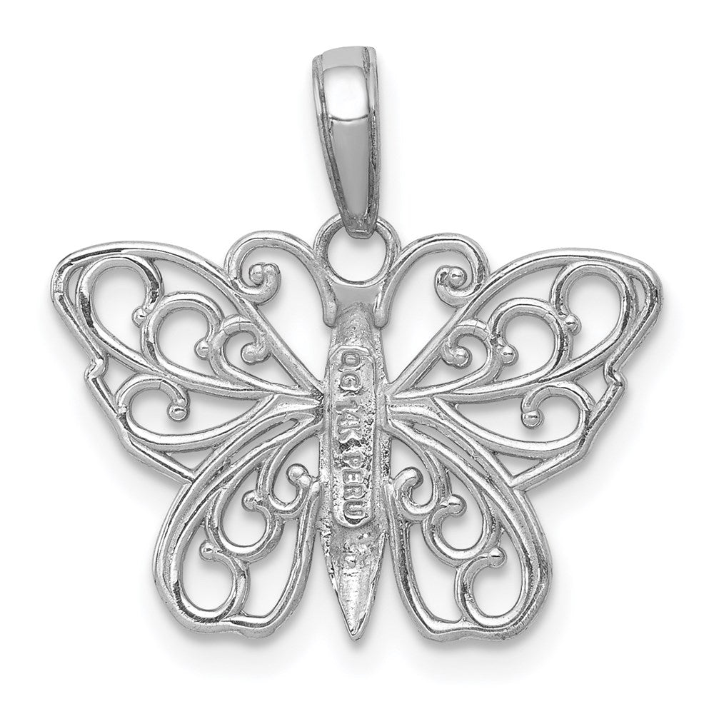 Million Charms 14K White Gold Themed Filigree Butterfly Charm