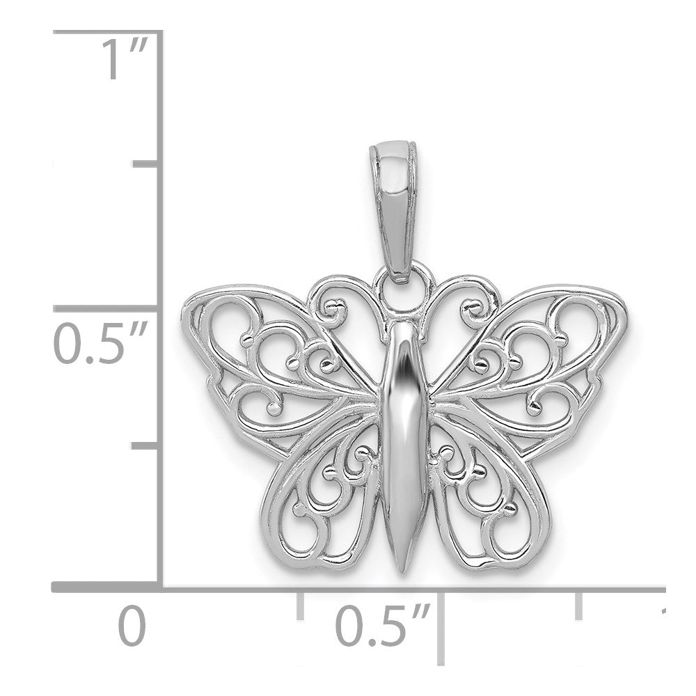 Million Charms 14K White Gold Themed Filigree Butterfly Charm