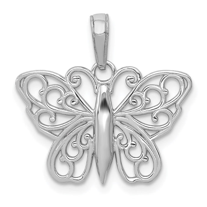 Million Charms 14K White Gold Themed Filigree Butterfly Charm