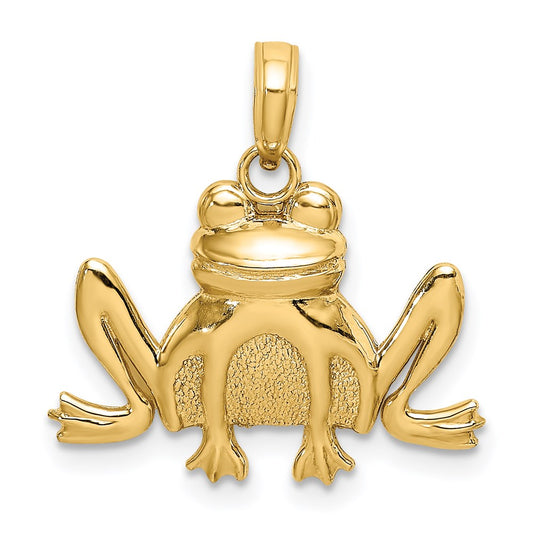 Million Charms 14K Yellow Gold Themed Textured Sitting Frog Charm