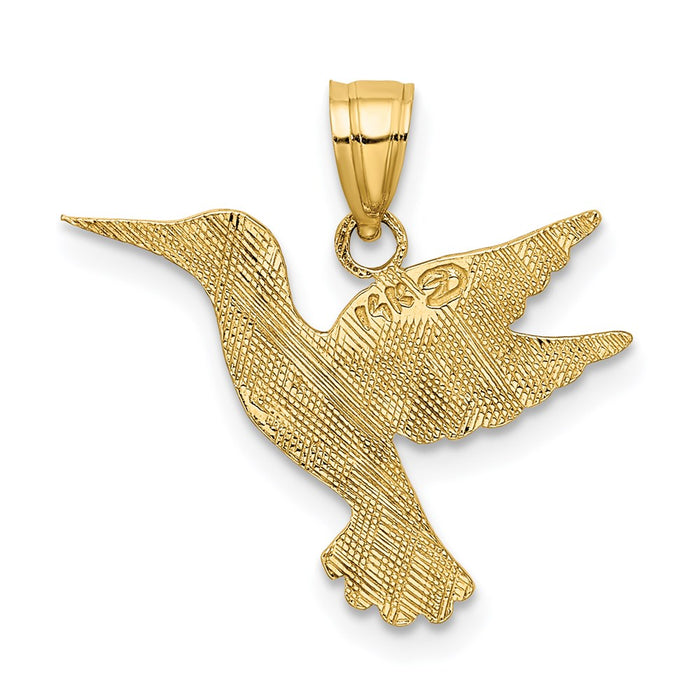 Million Charms 14K Yellow Gold Themed Polished & Engraved Hummingbird Charm